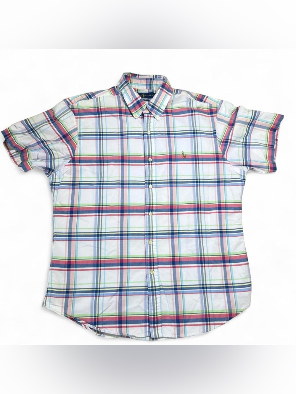 Polo Ralph Lauren Plaid Button Up Shirt XL Pastel Prep Summer Slim Fit Preppy